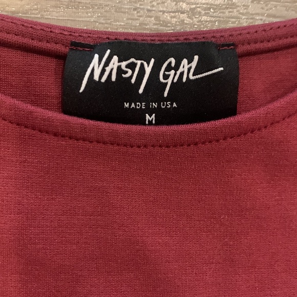 Nasty Gal long-sleeve burgundy wrap skirt bodycon dress size medium - Picture 3 of 5